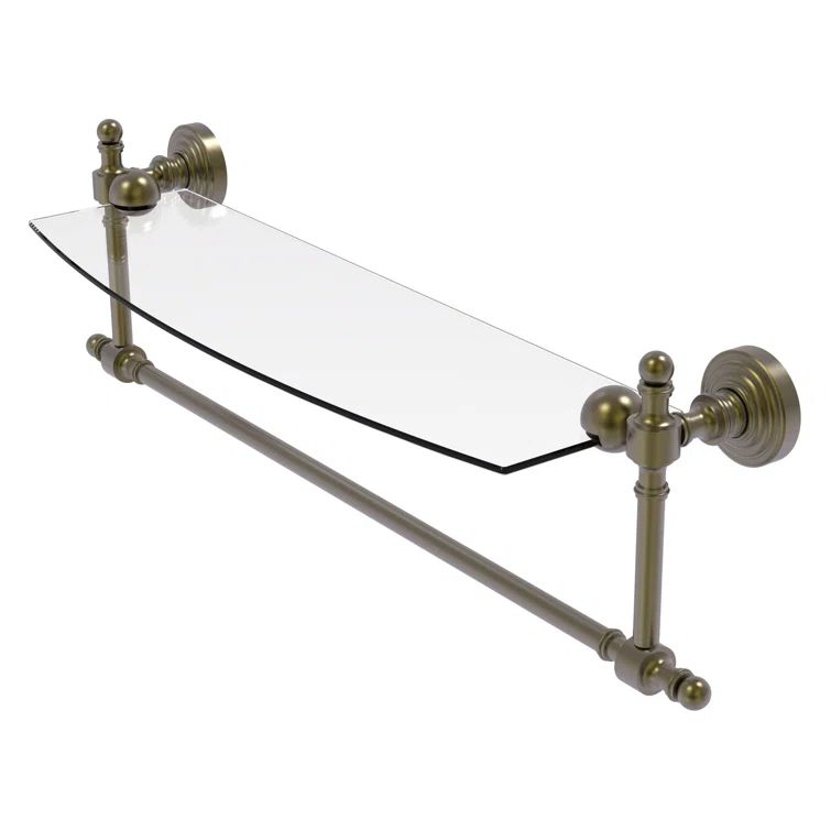 Antique Brass Glass Wall Shelf with Towel Bar