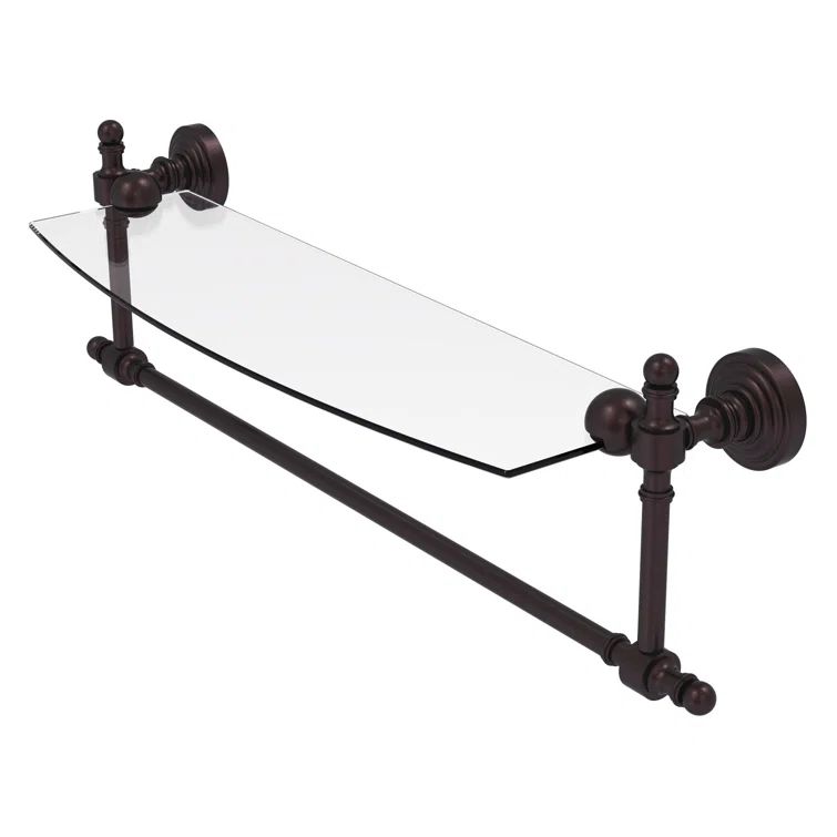 Antique Bronze Glass Wall Shelf with Towel Bar