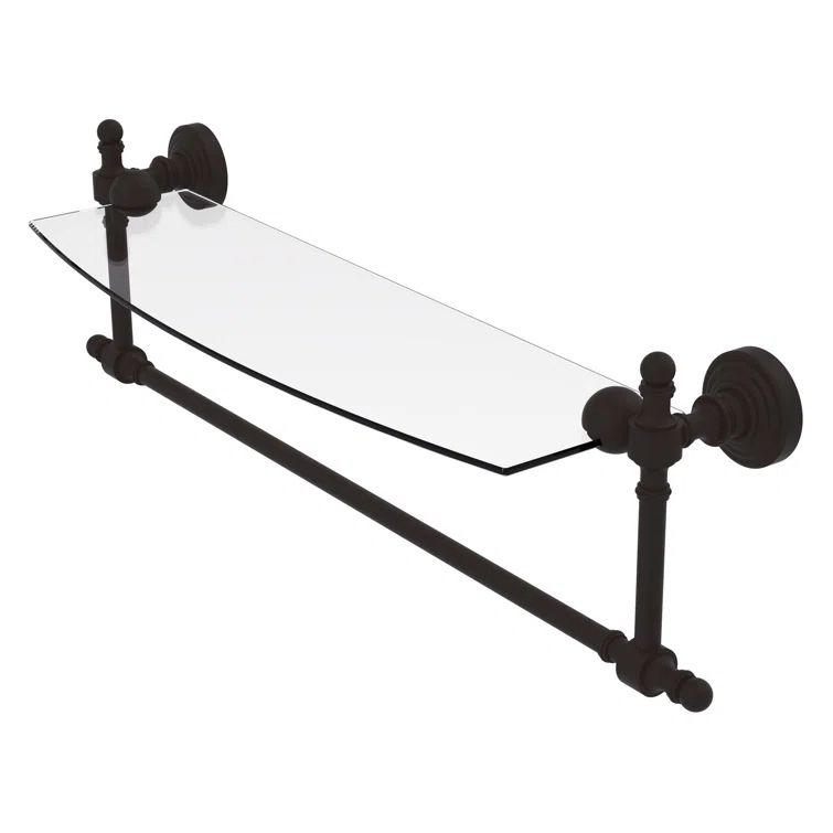 Elegant 18" Oil-Rubbed Bronze Glass Vanity Shelf with Towel Bar
