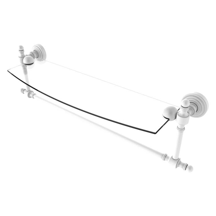 Matte White Glass Wall Shelf with Towel Bar