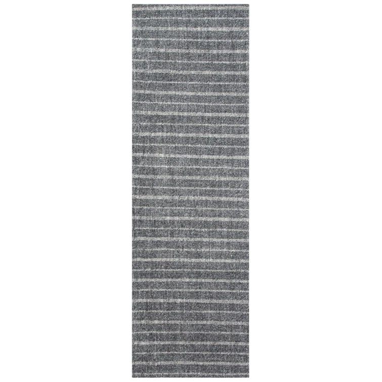 Charcoal and Gray Handwoven Wool and Viscose Striped Runner Rug