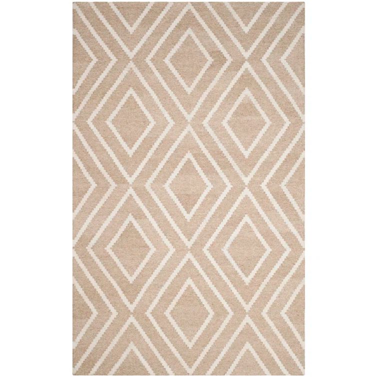 Beige/Ivory Flat Woven Handmade Wool Viscose Rug, 5' x 8'