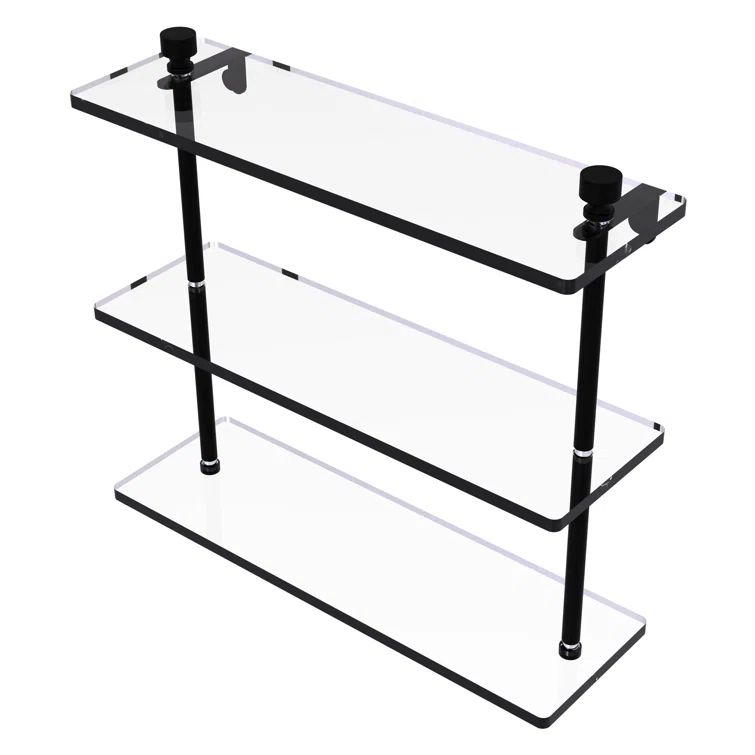 Matte Black 16" Triple Tiered Glass Wall Shelf