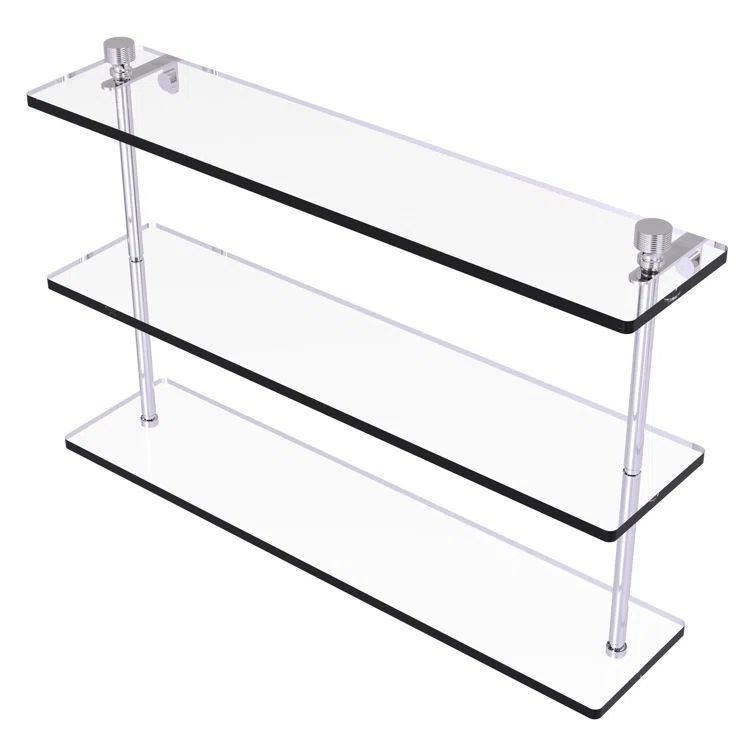 Polished Chrome 3-Tier Glass Wall Accent Shelf