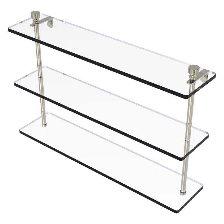 Polished Nickel 22" Triple Tiered Glass Wall Shelf