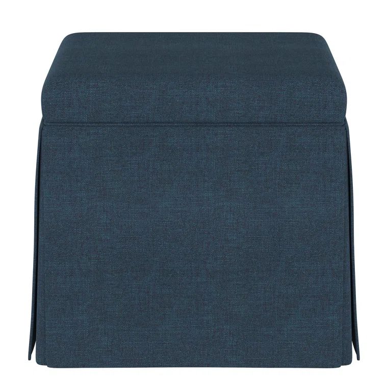 Navy Blue Square Upholstered Storage Ottoman with Skirt