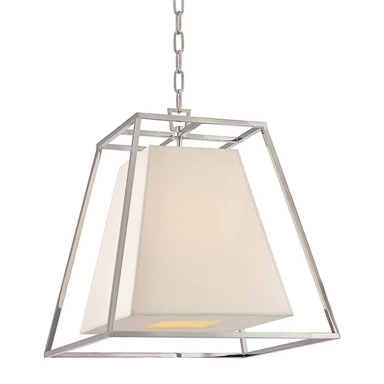 Polished Nickel Crystal 4-Light Pendant with Faux Silk Shade