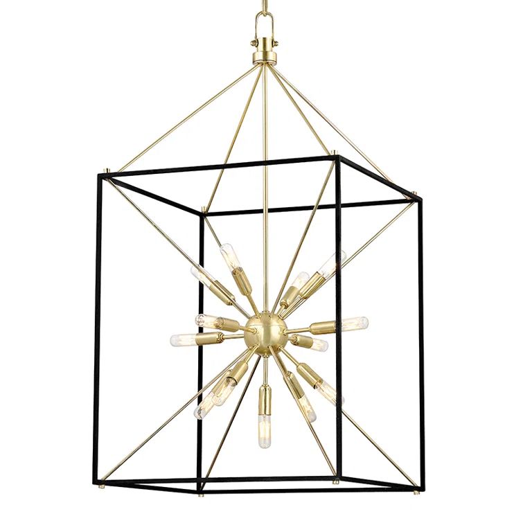 Aged Brass 13-Light Sputnik Chandelier with Black Frame