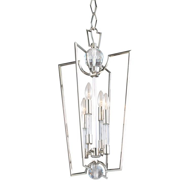 Waterloo Polished Nickel and Crystal 4-Light Lantern Pendant