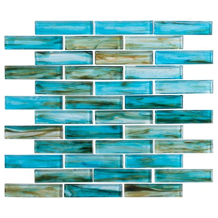 Marianna Blue and Green Glass Brick Joint Mosaic Tile Sheet