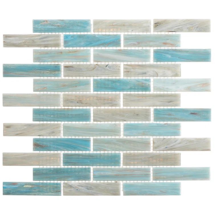 Marianna Blue and Beige Glass Brick Joint Mosaic Tile Sheet
