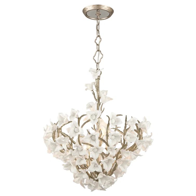 Rustic Silver Lily 6-Light Hand-Crafted Iron Chandelier
