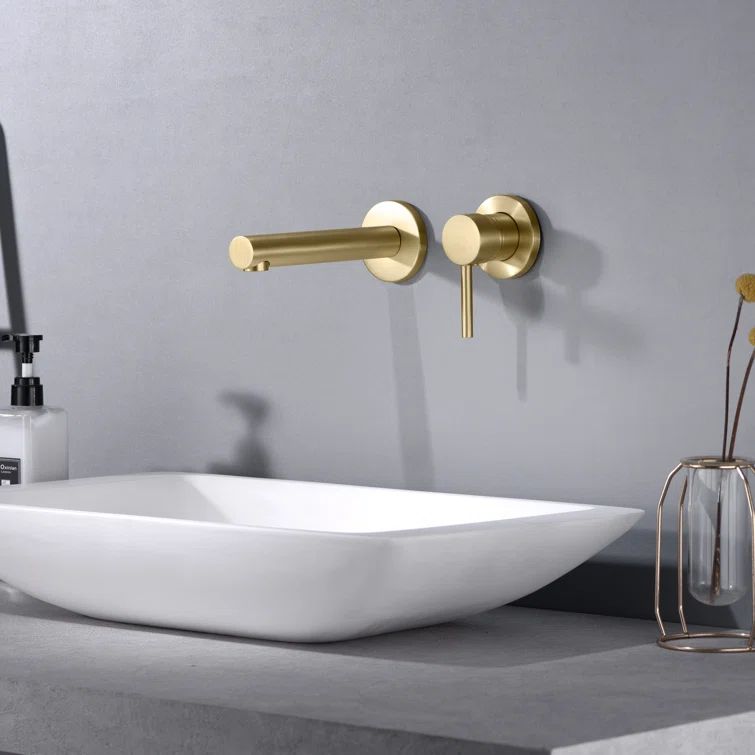 Brushed Gold Brass Wall-Mounted Single Handle Bathroom Faucet