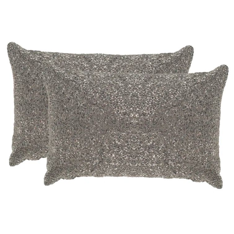 Sparkling Silver Beaded Feather Throw Pillow Set