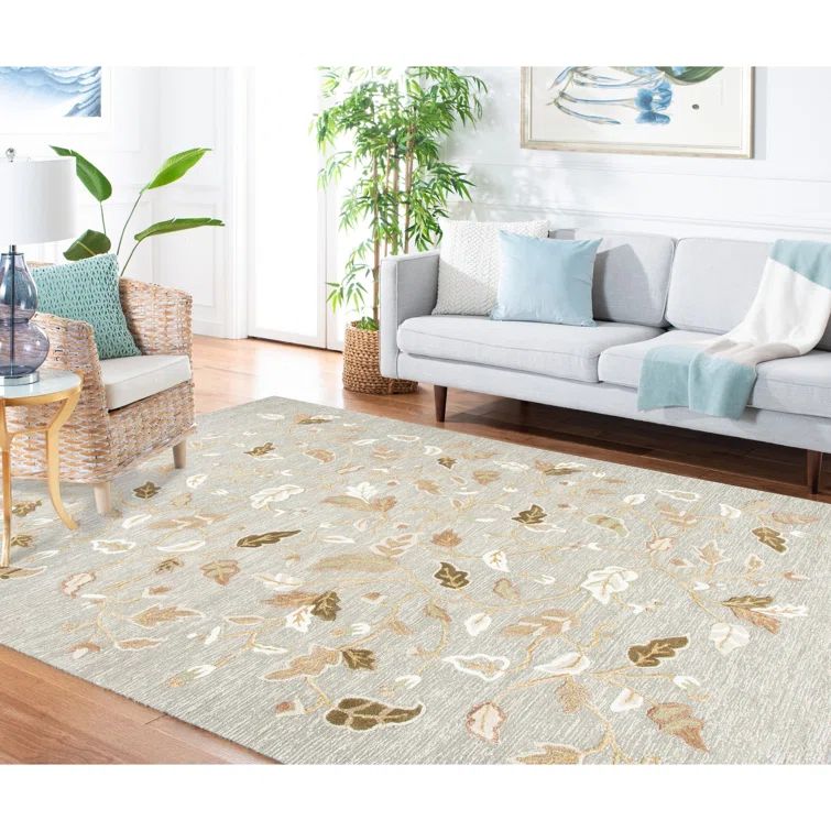 Gray Rectangular Hand-Tufted Wool and Viscose Rug