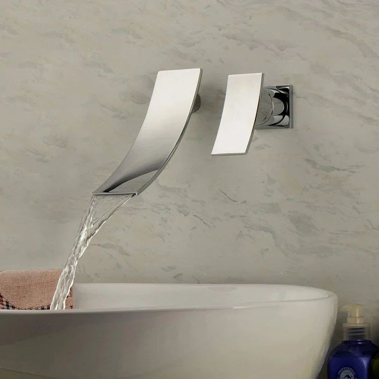 Chrome Wall Mount Waterfall Bathroom Vanity Faucet