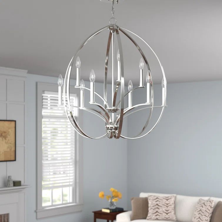 Elegant Enchanted 9-Light Polished Nickel Candelabra Chandelier