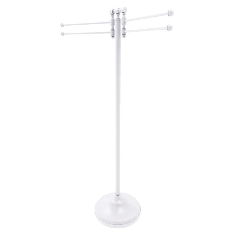 Matte White Brass Towel Stand with 4 Pivoting Arms