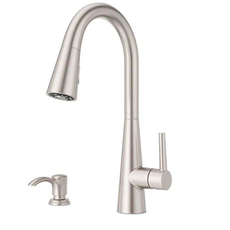 Stainless Steel High Arc Pull-Down Kitchen Faucet with Soap Dispenser