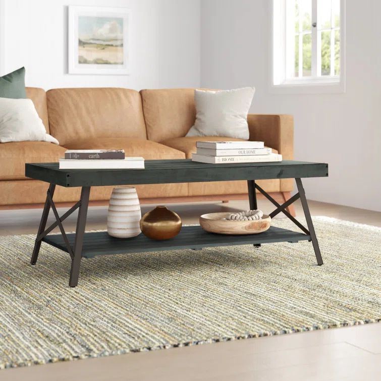Emerald Chandler Antique Gray 48" Rustic Steel-Legged Coffee Table