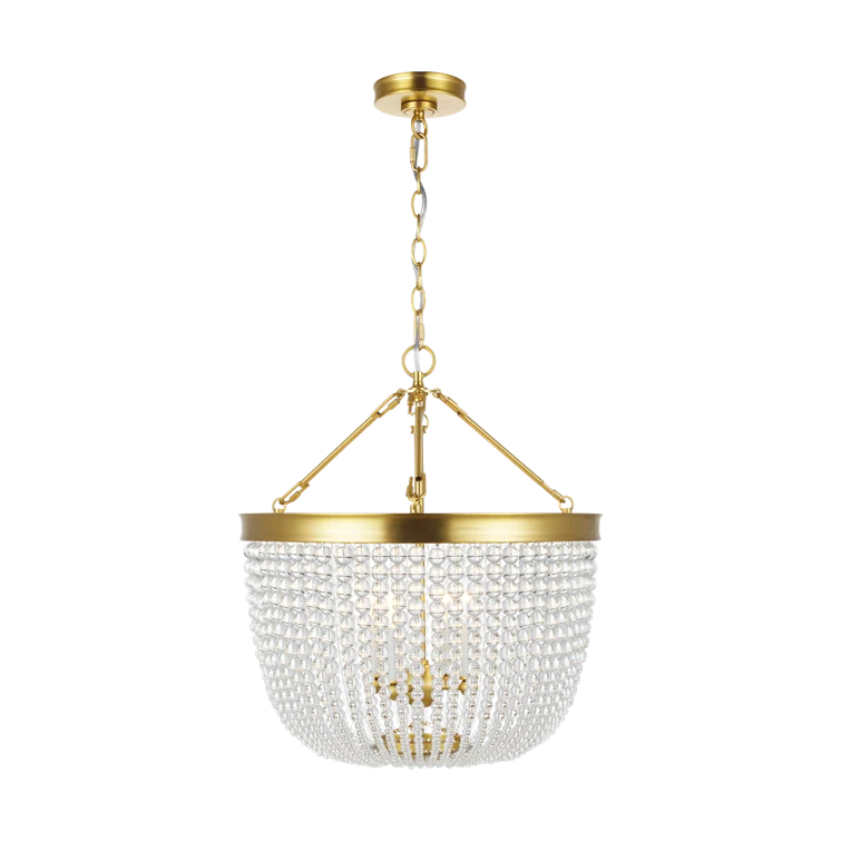Large Brass and Crystal Indoor/Outdoor Bowl Pendant Light