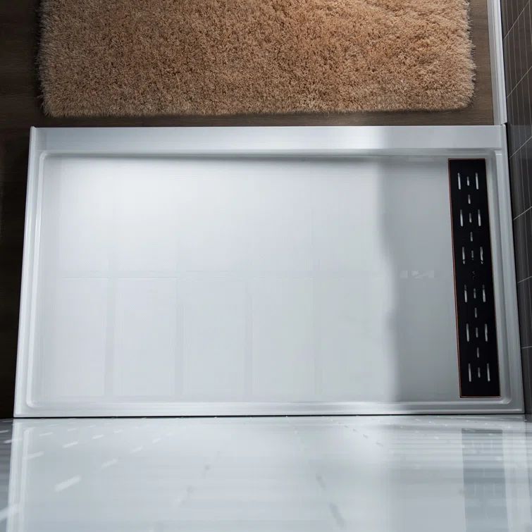 60" x 36" White Solid Surface Shower Pan Base with Oil Rubbed Bronze Drain Cover