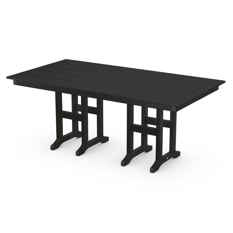 Black 74" Outdoor Farmhouse Dining Table with Plank Top