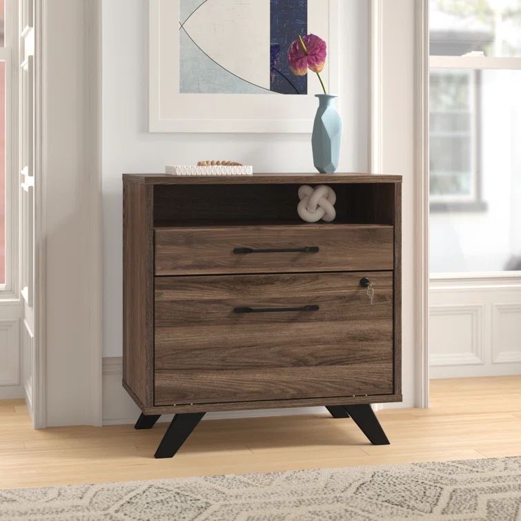 Natural Walnut 2-Drawer Lockable Lateral File Cabinet