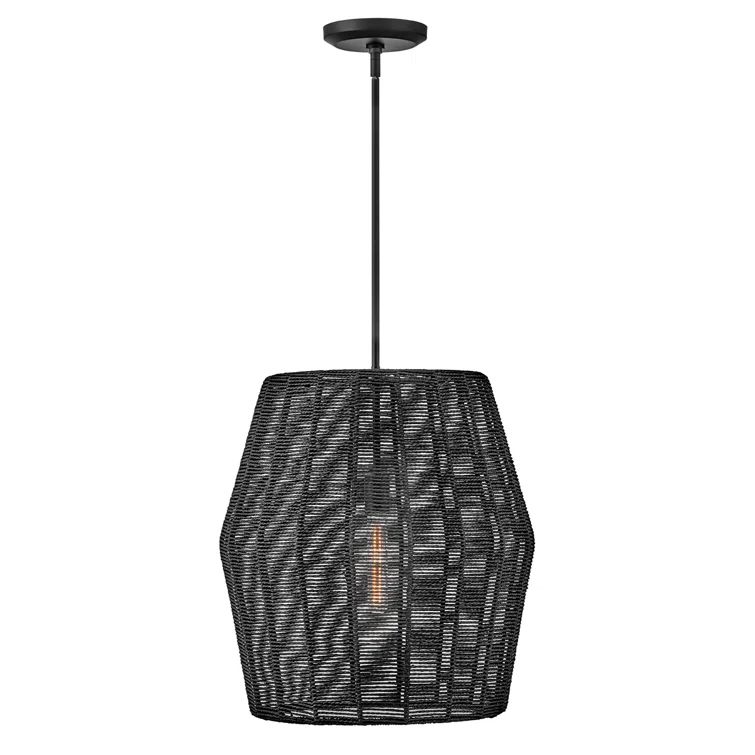 Luca Exotic Woven Drum Pendant Light with Black Rattan Shade