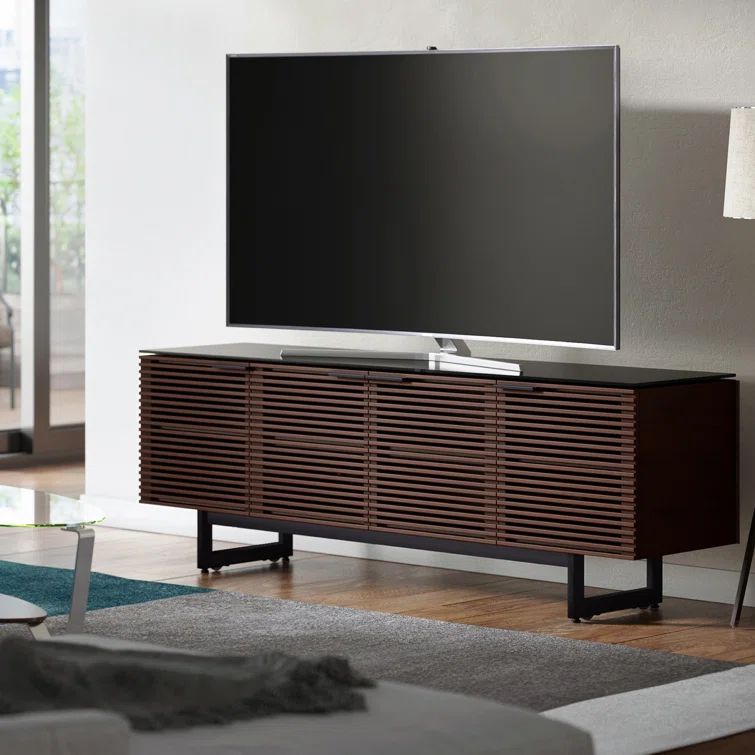 Chocolate Stained Walnut 79" Media Console with Glass Top