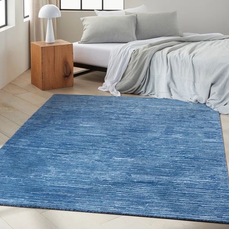 Handmade Blue Abstract Wool and Synthetic 4' x 6' Rug