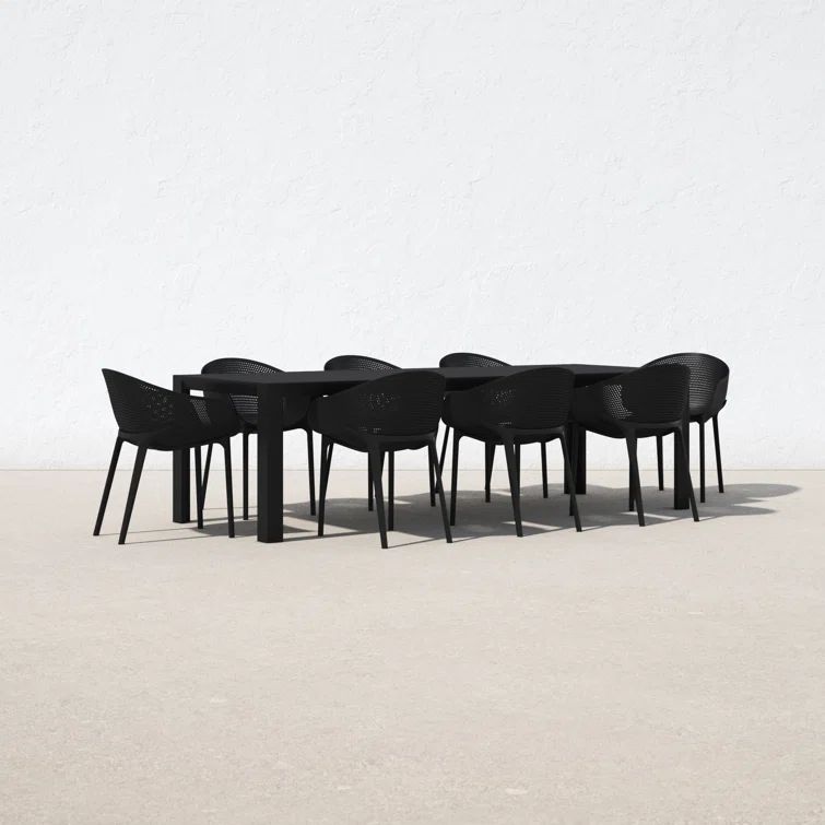 Black Polypropylene 8-Person Outdoor Dining Set with Extendable Table
