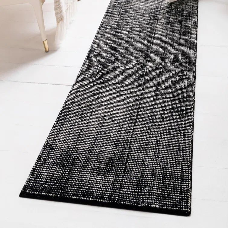 Hand-Knotted Blackberry Wool Runner Rug with Ivory Accents