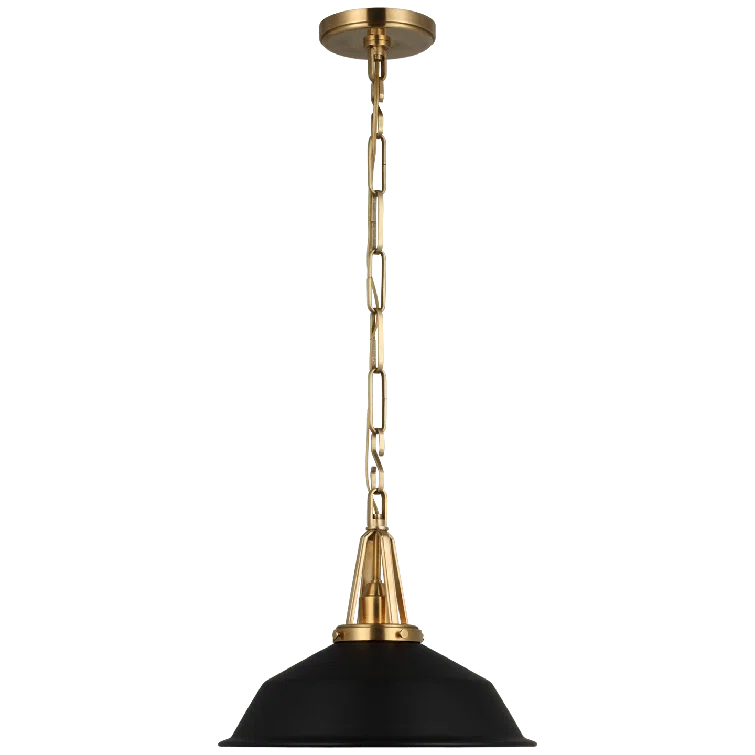 Antique Burnished Brass and Matte Black Glass LED Pendant Light