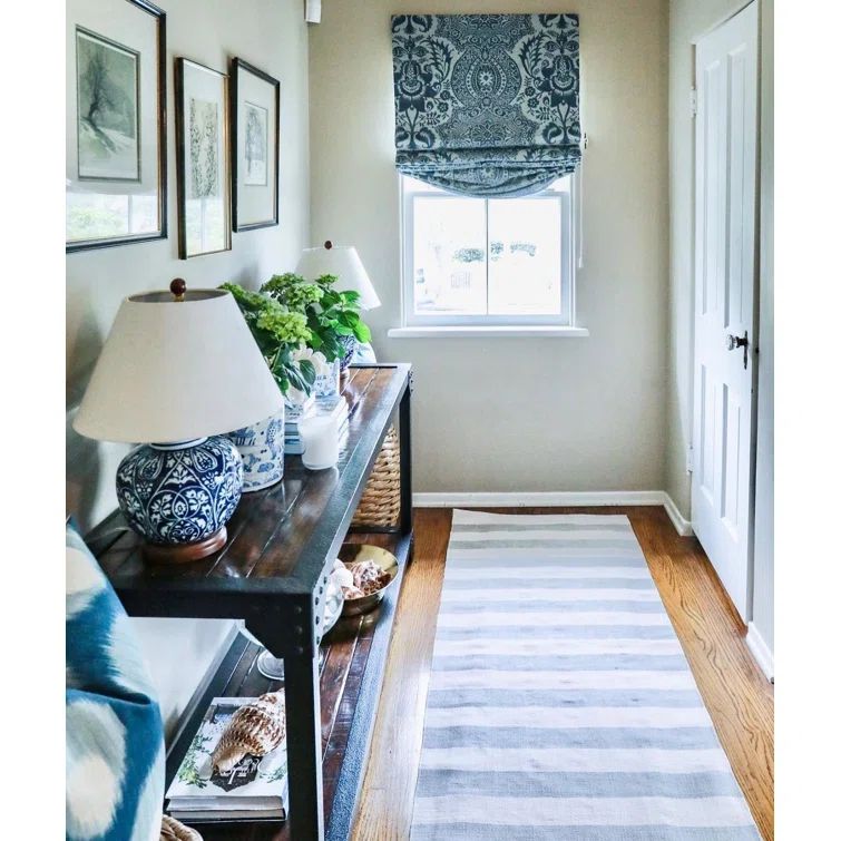 Light Blue and Ivory Striped Synthetic Flatwoven Runner Rug 2'6" x 8'