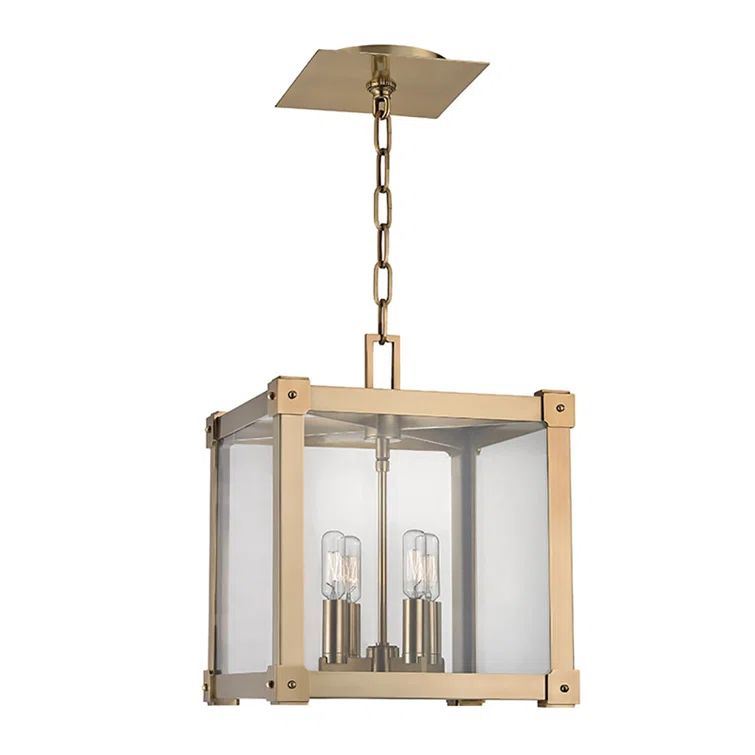 Aged Brass and Clear Glass 4-Light Pendant