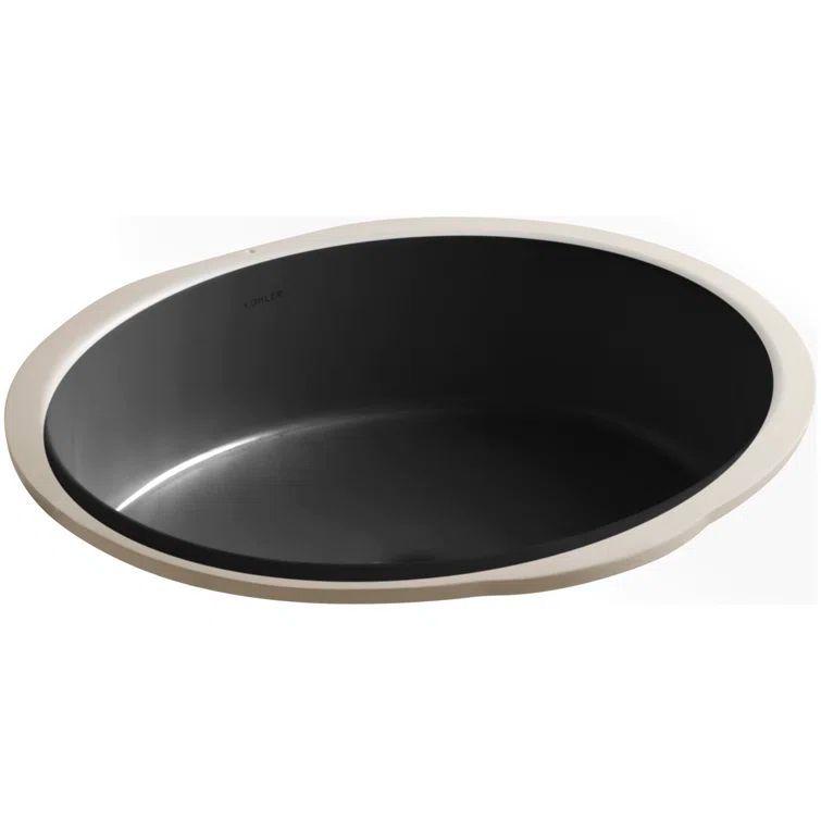 Black Ceramic Oval Undermount Bathroom Sink with Overflow