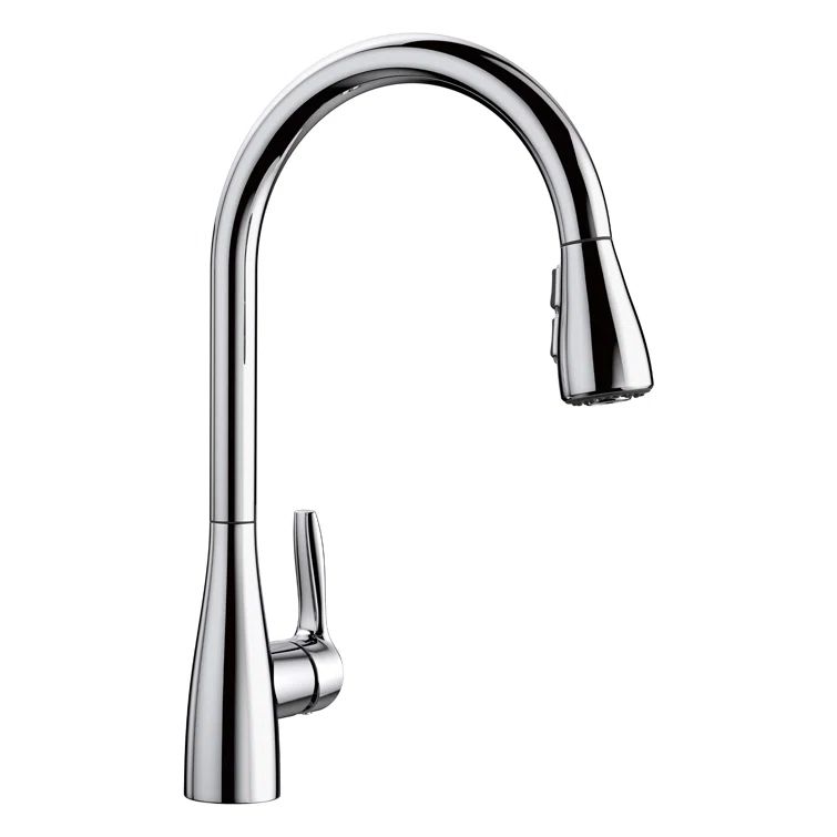 Polished Chrome Single Handle Pull-down Kitchen Faucet with Spray