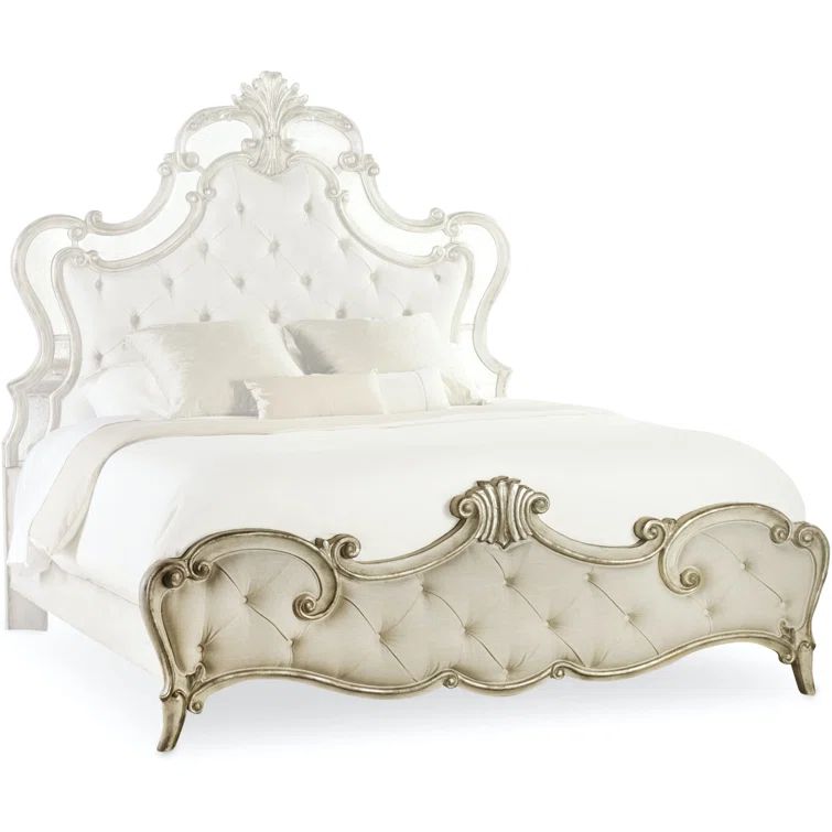 Beige King Traditional Tufted Upholstered Bed with Wood Frame