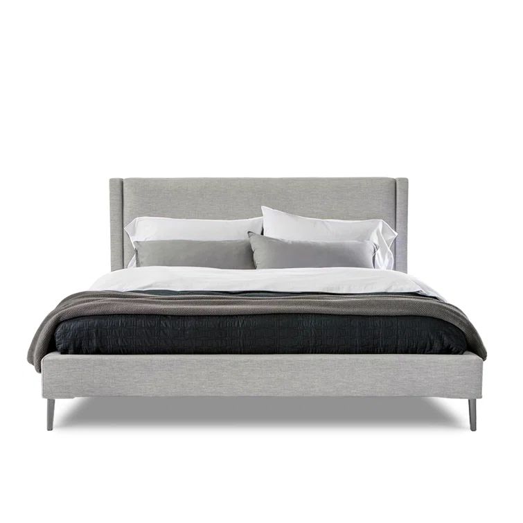 Queen Gray Upholstered Metal Platform Bed