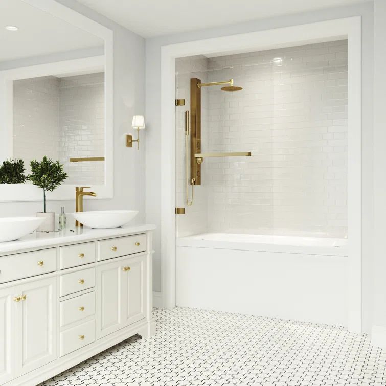 Matte Gold Frameless Hinged Tub Door with Clear Glass