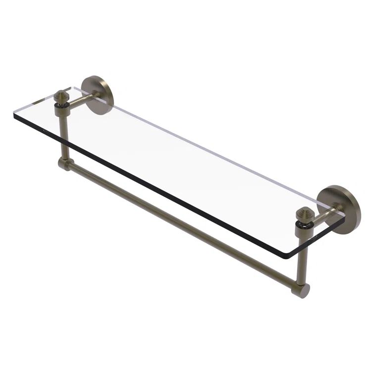 Antique Brass Glass Wall Shelf with Towel Bar