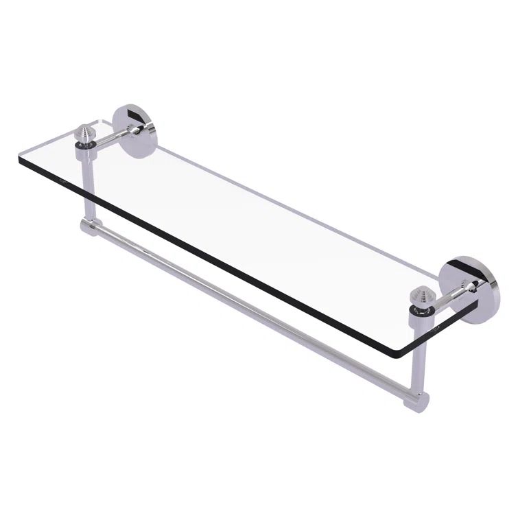 22" Polished Chrome Glass Wall Shelf with Towel Bar
