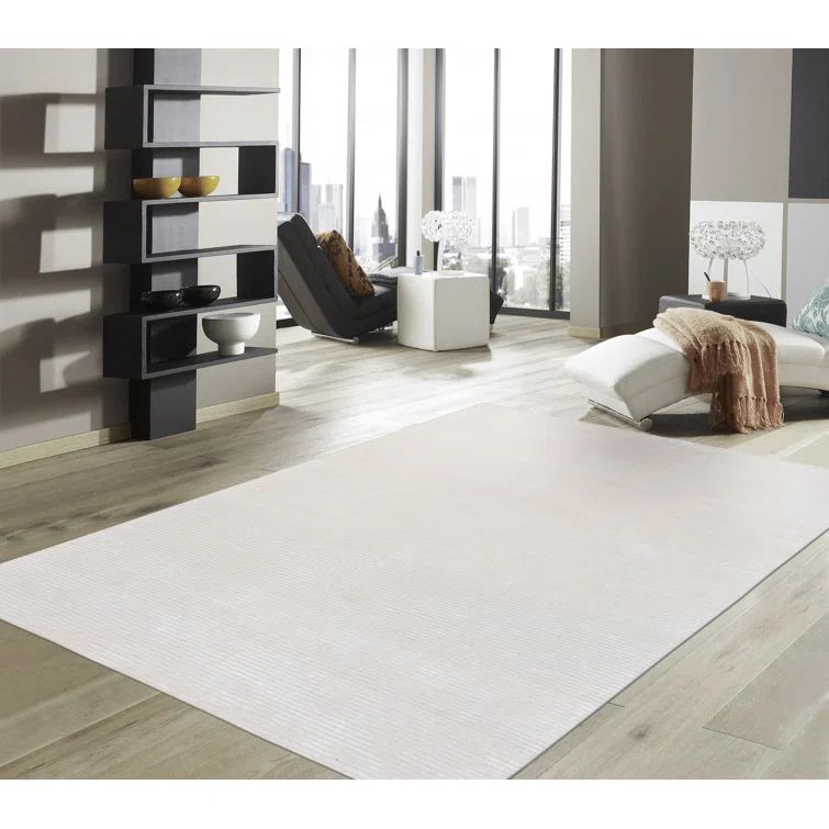 Hand-Tufted Beige Wool and Viscose Rectangular Area Rug