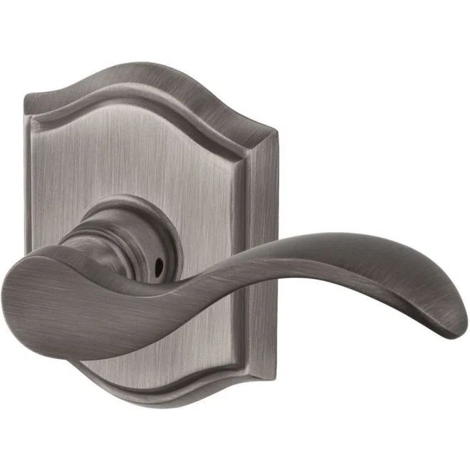 Matte Antique Nickel Brass Passage Door Lever with Arch Rose