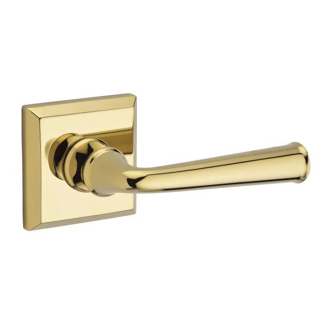 Bright Brass Traditional Privacy Door Lever with Square Rose