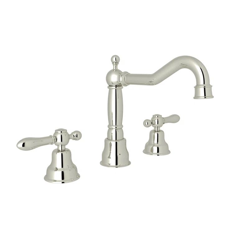 Elegant Polished Nickel 7.5" High Widespread Bathroom Faucet with Porcelain Handles