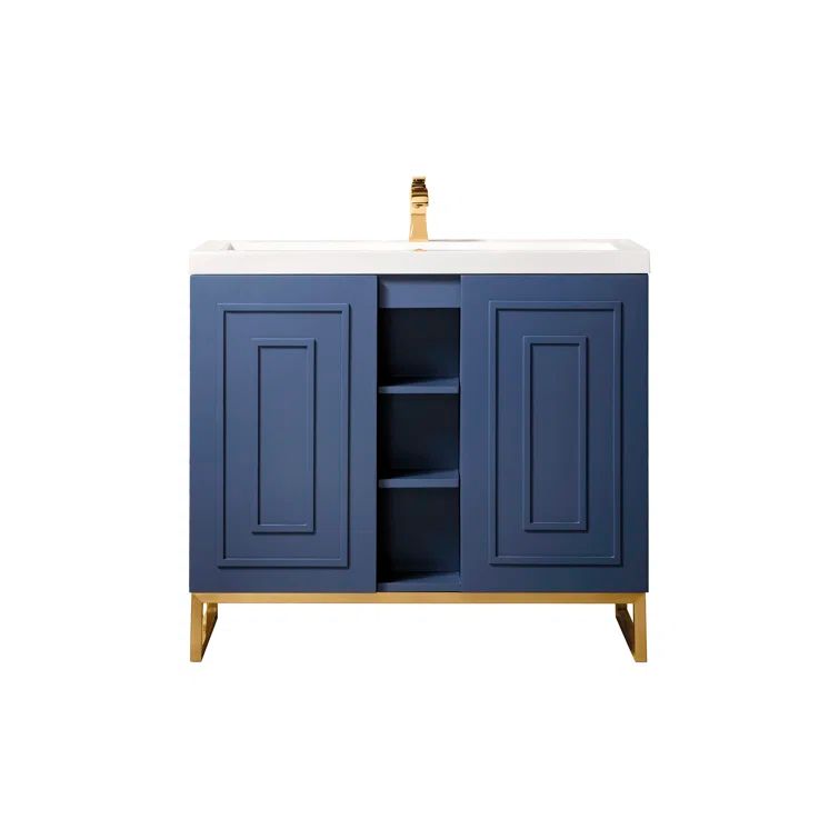 Azure Blue and Gold 39.5'' Single Vanity with Mineral Composite Top