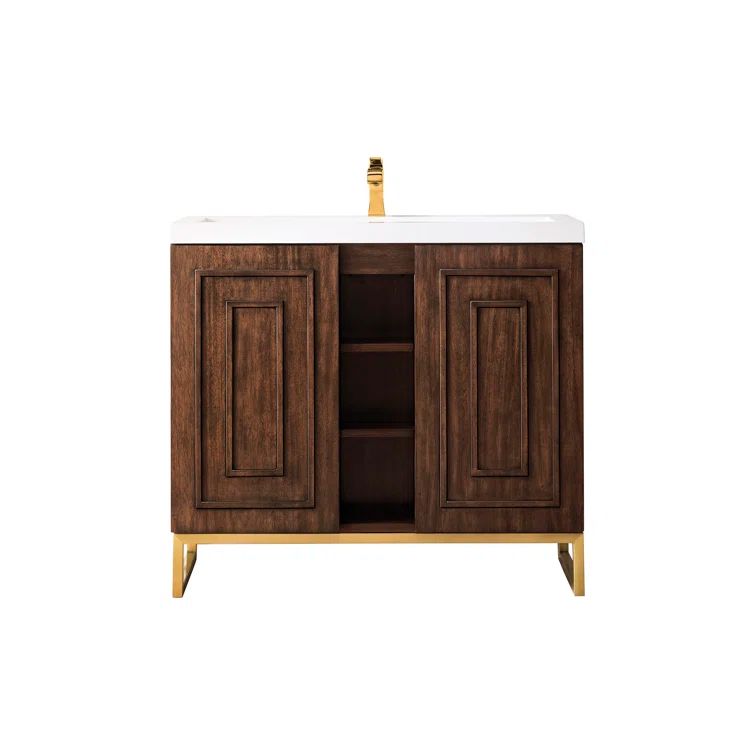 Alicante 39" Mid-Century Acacia & Radiant Gold Wall-Mount Vanity
