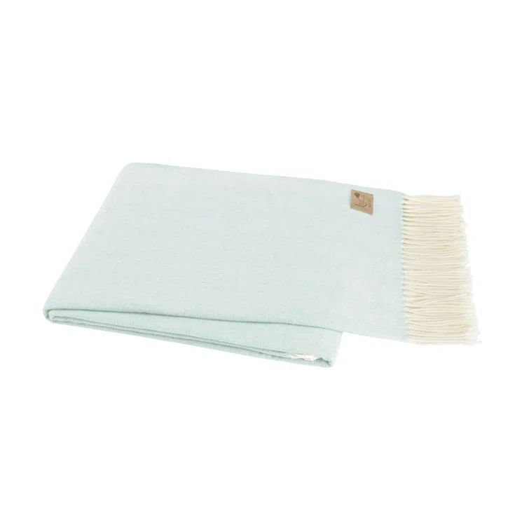 Ice Blue Italian Herringbone Wool Throw Blanket